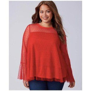 Lane Bryant Red Polka Dot Mesh Top